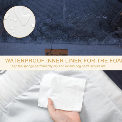 Orthopedic Dog Beds, Waterproof Memory Foam Large Sized Dog Bed with Sides, Non-Slip Bottom and Egg-Crate Foam Big Dogs Beds with Removable Washable Cover(Large,Navy Blue)