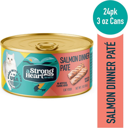 A Strong Heart Canned Wet Cat Food, Salmon Dinner Paté - 3 oz Cans (Pack of 24), Made in The USA with Real Salmon
