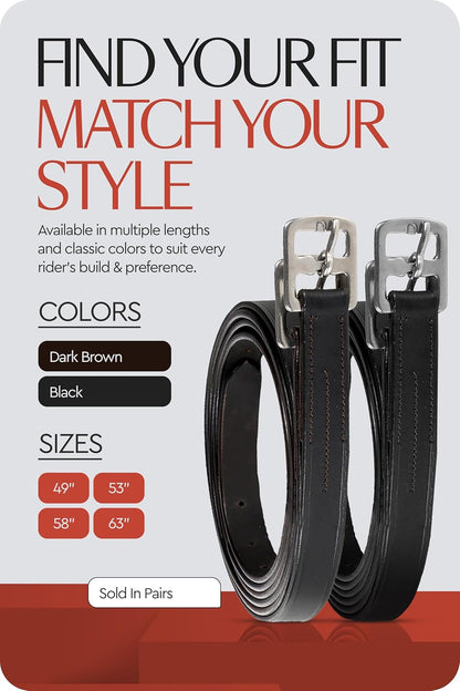 HORZE Genuine Leather English Riding Stirrup Leathers Pair | Adult Sizes