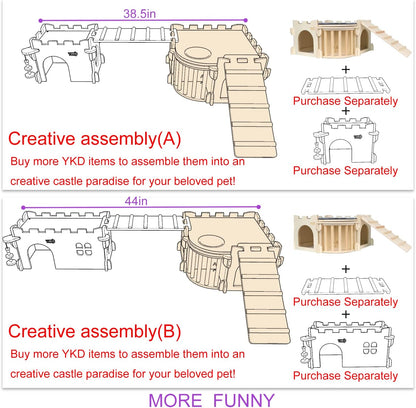 Large Guinea Pig Castle, Natural Wood Rabbit House with Ladder and Hay Feeder, Small Animal Hideout for Rabbit Guinea Pig Hedgehog Chinchilla