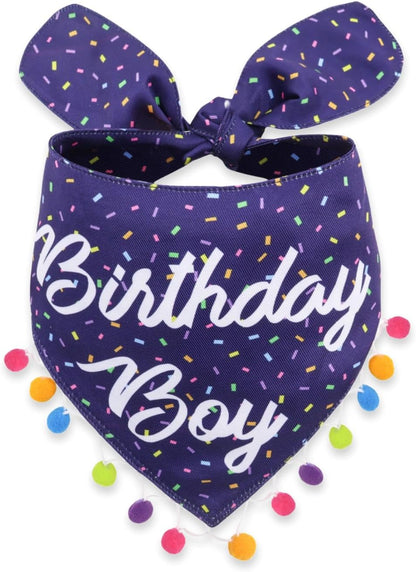 LunaMarie - Luxury Pet Birthday Bandanas -Premium & Silky Poly Fabric | 100% Handmade | Custom Shape Dual Layered (Birthday Boy, Large)