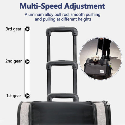 Dog Travel Bag with Removable Rolling Wheels, Airline Approved Pet Carrier, Foldable Cat Bag with Breathable Mesh, Pet Stroller(Black)