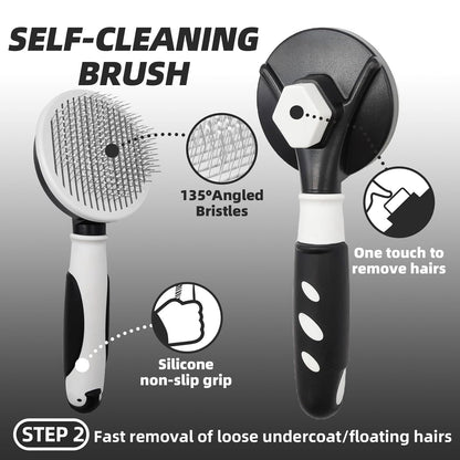 Dog Brush for Shedding, 7 PCS Dog Grooming Brush Kit, Undercoat Rake, Slicker Brush, Deshedding Comb, Bath Brush, Nail Clipper for Long & Short Haired Dogs & Cats, Black