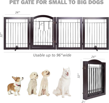 SPIRICH 96-inch Extra Wide 30-inches Tall Dog Gate with Door Walk Through, Freestanding Wire Pet Gate for The House, Doorway, Stairs, Pet Puppy Safety Fence, Support Feet Included(Espresso)