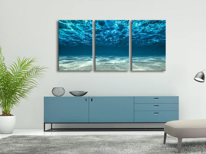 Wieco Art 3 Piece Blue Ocean Bottom Canvas Wall Art for Living Room Beach for Bedroom Wall Decor Seaview Pictures Painting On Canvas Modern Canvas Prints Artwork for Home Decorations