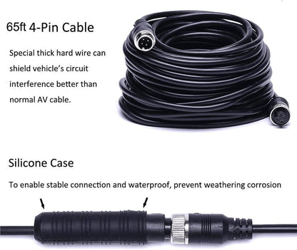 Hikity 7" Backup Camera with Monitor Kit, Waterproof 18 IR LED Night Vision Reverse Camera + Rear View Monitor Vehicle Parking System for RV Bus Trailer Truck (65ft 4-Pin Aviation Video Cable)