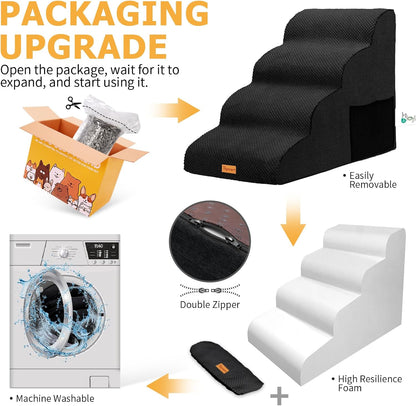 Topmart High Density Foam Dog Steps 4 Tiers,Extra Wide Deep Pet Steps,Non-Slip Dog Stairs Ramp for Bed,Soft Foam Cat Ladder,Best for Older Injured,Older Pets,Cats with Joint Pain