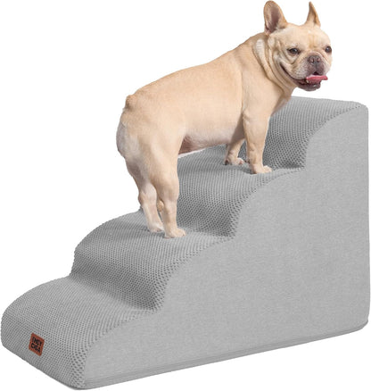 EHEYCIGA Curved Dog Stairs Ramp for High Beds 19.7" H, 4-Step Dog Steps for Small Dogs and Cats, Pet Stairs for High Bed Climbing, Non-Slip Balanced Pet Step Indoor, Light Grey