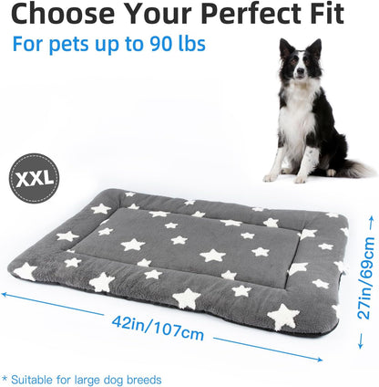 Mora Pets Dog Crate Pad Dog Kennel Bed Crate Mat for Large Dogs Washable Cute Star Pet Bed for Cage Ultra Soft Flat Pillow Cushion for Cozy Sleeping Anti-Slip Grey 42 x 27