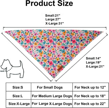 PTDECOR Floral Dog Bandana, Flower Reversible Pets Scarf, Premium Durable Fabric, Adjustable Pink Green Bandanas for Small Dogs Puppies Cats(Small)