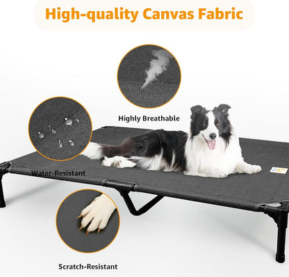 Sytopia Canvas Elevated Dog Bed, Durable Chew Proof Outdoor Raised Pet Cot for Large Dogs, Waterproof, Breathable, Portable, Washable, Easy Assembly, Sturdy Frame for Camping & Travel, Dark Grey