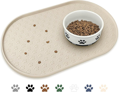 KPWACD Pet Placemat for Dog and Cat, Anti-Slip Waterproof Dogs Feeding Bowl Mat Prevent Food and Water Overflow, Silicone Puppy Dish Mats Suitable for Small Medium Big Pets, Beige, 24" * 16"