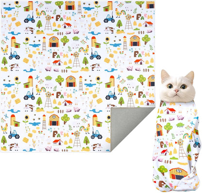 Professional Cat Grooming Wrap - Adjustable Restraint Blanket for Nail Clipping & Vet Visits, Escape-Proof Cat Wrapping Bag with Safety Straps, Large (27.6"x27.6") for Cats Up to 15lbs