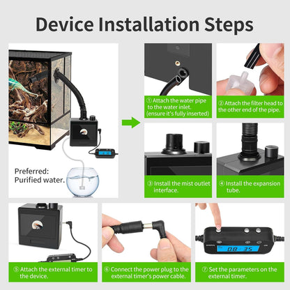 Reptile Fogger Humidifier for Glass Terrariums, Auto-Refill Misting System with Timer, Suitable for Reptiles/Amphibians/Grow Tents