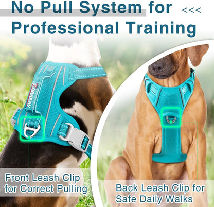 BARKBAY Dog Harness No Pull with ID Tag Pocket - Heavy Duty, Reflective, Easy Control for Large Dogs(Ocean Blue,M)