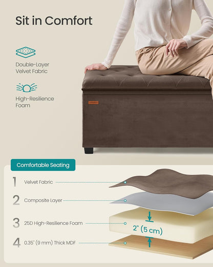 SONGMICS Velvet Storage Ottoman Bench, Foot Rest with Legs, 15.7 x 43 x 15.7 Inches, End of Bed Bench, Storage Chest, Load up to 660 lb, for Living Room, Bedroom, Entryway, Walnut Brown ULSF089K01
