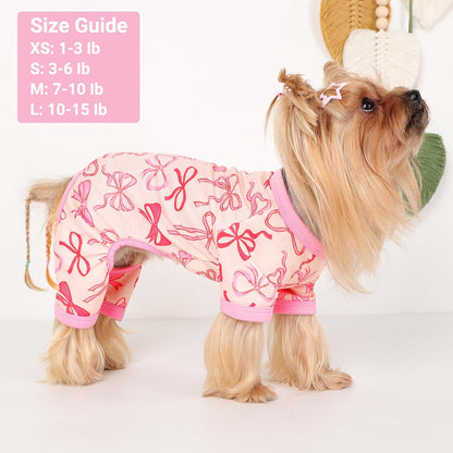 Dog Pajamas Small Sized Dogs Stretchable Summer Dog Clothes Pjs 4 Legs Girl Boy Cute Soft Puppy Outfits Doggie Cat Jammies Jumpsuit Sleeper for Pet (Bow Tie, X-Small)