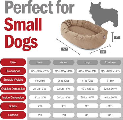 Majestic Pet 24 Inch Suede Shredded Memory Foam Mix Calming Small Dog Bed Washable 24 x 19 x 7 (Inch) - Cozy Soft Round Donut Dog Bed with Spine for Head Support - Pet Bed Stone