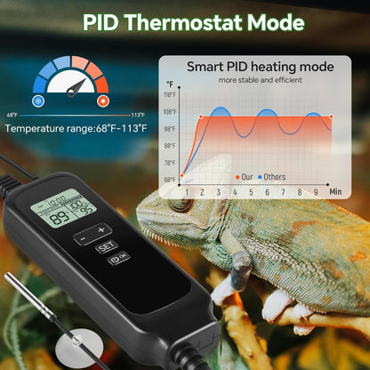 5.5 inch Reptile Heat Lamp Fixture with Thermostat and Timer,Reptile Light Fixture with Dimming Thermostat Max 100W,PID Temperature Controller for UVB Lights,Basking Heat bulbs and Terrariums