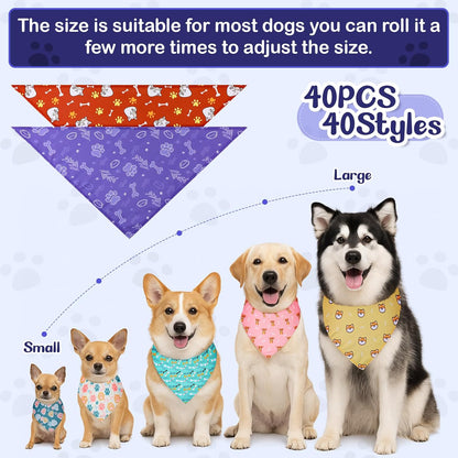 40Pcs Dog Bandanas Bulk, Puppy Bandana Pet Cats, Bandanas for Dogs Triangle Kerchief Bibs for Small Medium Large Pets (25 x 17 x 17 Inches)