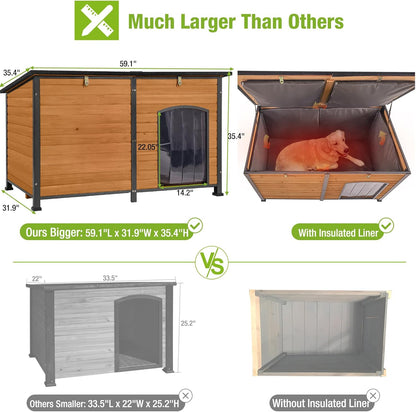 GUTINNEEN Dog House Insulated Outdoor Dog Kennel with Liner for Winter Extra Large
