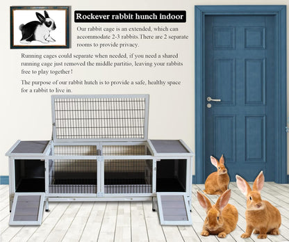 Rabbit Hutch Indoor Leakproof Bunny Cage Fir WoodenOutdoor Bunny House with Wire Floor Leakproof Plastic Tray (Grey)