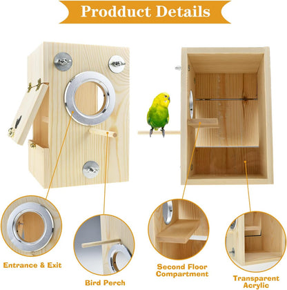 Bird Nest Box Parakeet Breeding Nest Box Bird Nest House Wooden Acrylic Transparent Breeding Box for Finch Lovebirds Cockatiel Budgie Conure Parrot