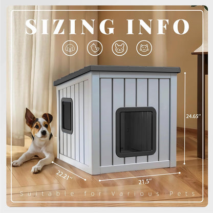 DRATO Dog House Indoor and Outdoor with Weatherproof Roof Removable Floors for Small to Middle Sized Dogs Easy to Assemble (Gray, 24.65 * 21.5 * 22.21)