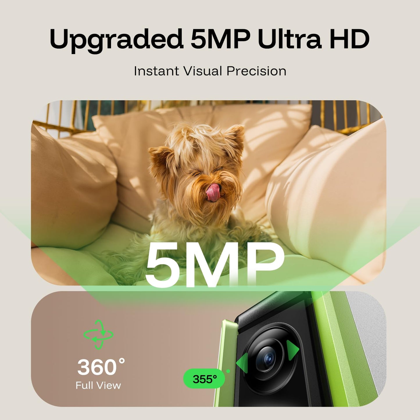 TKENPRO 5MP Ultra HD Pet Camera. Chosen for real quality, fits naturally into modern pet homes.