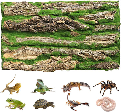 PINVNBY Reptile Cork Terrarium Background,Bearded Dragon Tank Natural Bark Backdrop Wall Habitat Decor with Artificial Moss,15.75"×11.8" Reptile Carpet for Gecko Lizard Tortoise Frog Chameleon(1 Pack)