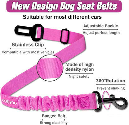 COOYOO Dog Seat Belt,3 Piece Set Retractable Dog Car Adjustable Seatbelts for Vehicle Nylon Pet Safety Heavy Duty & Elastic & Durable Car Harness for Dogs