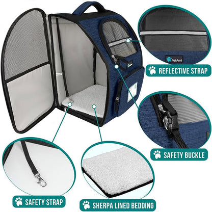 PetAmi Dog Backpack Carrier for Small Large Cat, Pet, Puppy, Ventilated Pet Hiking Backpack Travel Bag, Airline Approved Cat Backpack Carrier, Camping Biking Dog Bag Up to 18lbs Pet, Navy