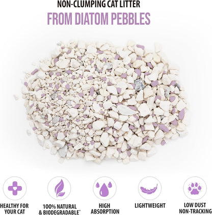 Skoon All Natural Cat Litter (2 Bags) - Lavender - Lightweight, Low Tracking, Non-Clumping Diatom Pebbles Absorb, Lock, and Seal Waste for Best Odor Control