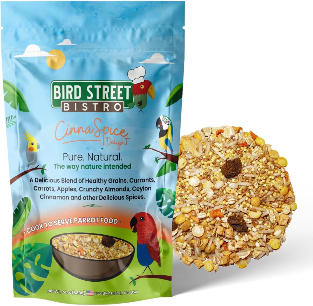 Parrot Food - Parakeet & Cockatiel Food - Cooks in 3-15 min w/Natural & Organic Grains, Legumes, Non-GMO Fruits, Vegetables & Healthy Spices