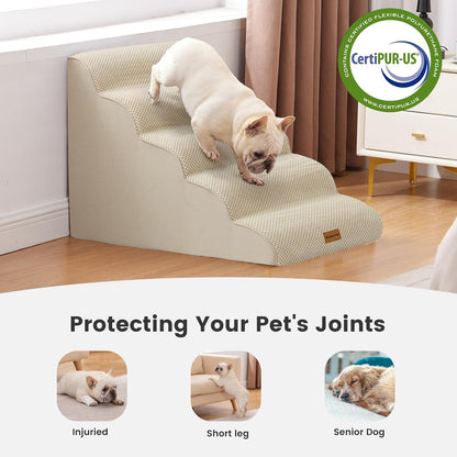 Gardner Pet Dog Stairs for Small Dogs 22.8" H, 5-Step Beige Curved Pet Stairs, Dog Steps for High Bed, Couch (24-30 in) with Durable Non-Slip Waterproof Fabric Cover and CertiPUR-US Certified Foam