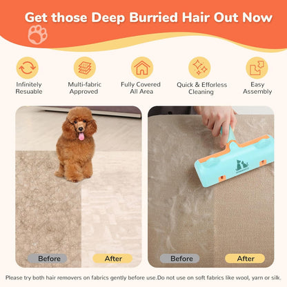 5 PCS Pet Hair Removal Tool, Roller Dog Hair Removers for Couch, Retractable Pet Hair Carpet Scraper Rack, Reusable Cat Hair Remover for Bed, Rugs, Stairs, Furniture