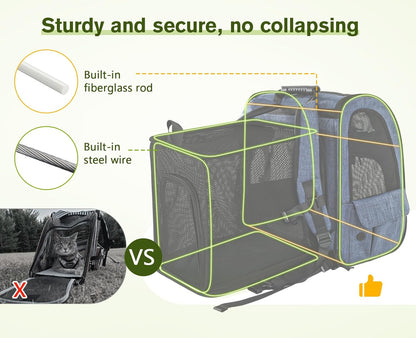 Pecute Pet Carrier Backpack, Dog Carrier Backpack, Expandable with Breathable Mesh for Small Dogs Cats Puppies, Pet Backpack Bag for Hiking Travel Camping Outdoor Hold Pets Up to 17 Lbs