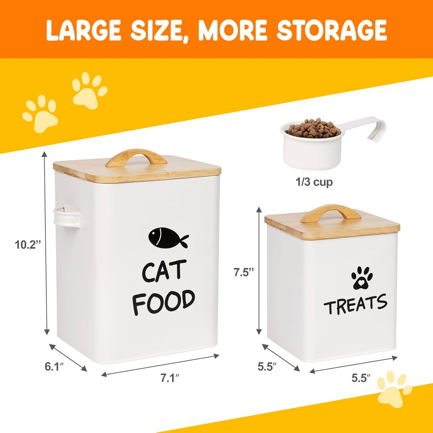 Calindiana Airtight Cat Food Storage Container with Bamboo Lid & Scoop – Farmhouse Cat Food Organizer, Gifts for Cat Lovers (Cream White)