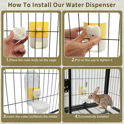 Rabbit Water Bottle, 800ml/28oz Hanging Automatic Water Dispenser for Cage, Ferret Bunny Guinea Pig Water Bowl,Suitable for Small Animal (Yellow, 800 ml/28 oz)