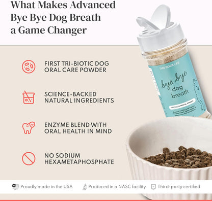 Dog Dental Powder – Vet Formulated - Cleans Teeth, Freshens Breath, Fights Plaque and Tartar – Natural Ingredients - 19 Active Ingredients - Oral Dog Probiotic - No Brushing - Made in USA