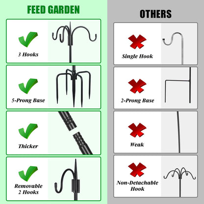 FEED GARDEN [Upgrade Version 92 Inch Three Shepherd Hooks for Outdoor,Bird Feeder Pole with 5 Prong Base, Adjustable Shepard Hooks for Hanging Plant, Solar Lanterns, Wind Chimes, 2 Pack