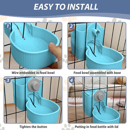 Fhiny Rabbit Food & Water Dispenser, Large Capacity Gravity Guinea Pig Feeder and Waterer Set for Cage Hanging Automatic Bunny Feeder for Bunny Guinea Pig Chinchilla Ferret Cat Puppy