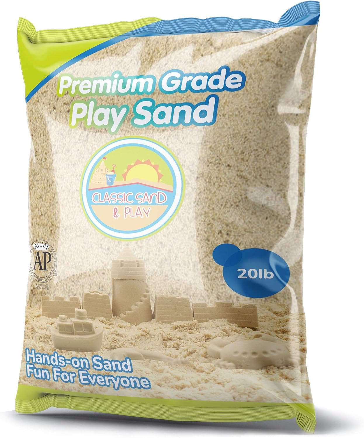 Classic Sand and Play Sand for Sandbox, Table, Therapy, and Outdoor Use, 20 lb. Bag, Natural, Non-Toxic, Wet Castle Building for Creativity and Stimulates Sensory Skills