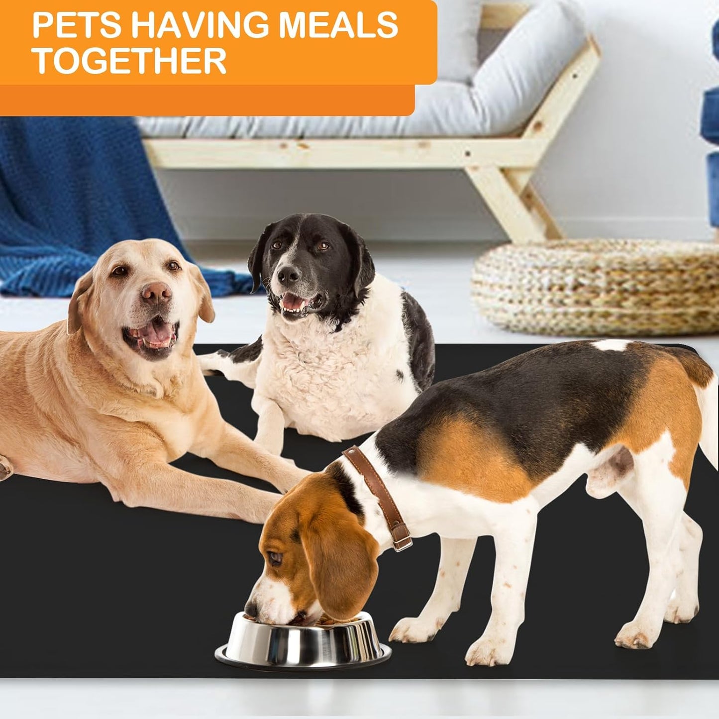 KVK Dog Water Mat 39.4×29.5in - Silicone Dog Mat for Food and Water Extra Large - Pet Food Mat for Floors Waterproof - Pet Feeding Mat Prevent Water Food Spills - Black