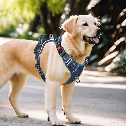 Timos Dog Harness Large Sized, No Pull Pet Harness with Neck Lockable Snap,No Choke Front Clip Dog Reflective Vest,Adjustable Metal Rings 3 Buckles,Easy Control Handle for Large Dogs Royal Blue XL