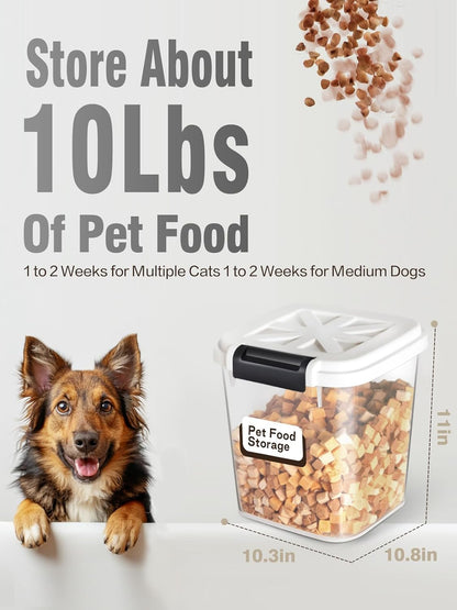 Airtight Dog Food Storage Container 20 lbs, Pet Food Storage Bin with Lid 4 lbs & 6 lbs & 10 lbs, 3 Pack, Cat Treat Container, Stackable, 3 Measuring Cup, Save Space,White
