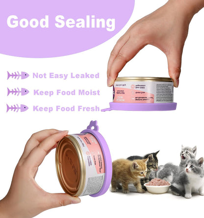 Comtim Cat Food Can Covers Lids for 5.5 oz Cans, 2 Pack Silicone Cat Food Can Lids for 5.5 oz 5.3 oz Cans...Pet Food Can Covers Reusable Can Toppers Savers for Wet Food (Lilac purple)