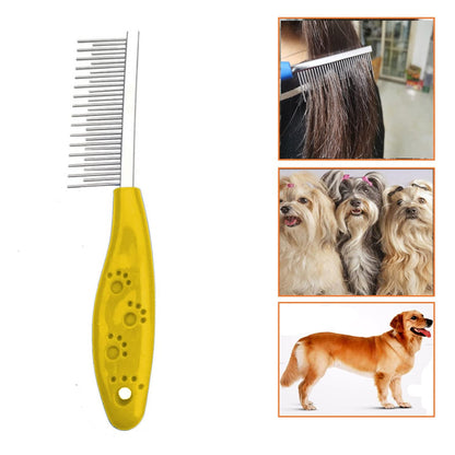 Dog or Cat Comb Grooming with Short and Long Teeth Dematting Knots Tangles Remover Combs Detangler Tool Suitable for Dogs Cats Poodle HorseStainless Steel Pin (Yellow)