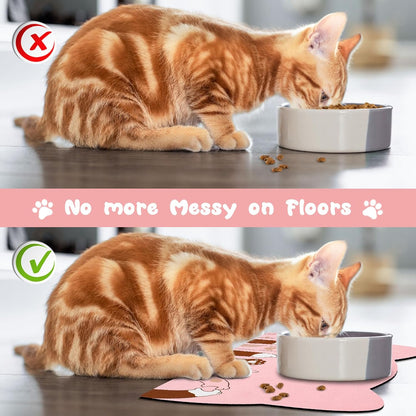 Pet Feeding Mats - Absorbent Cat Food & Water Mats, Pink, 17.7 * 9.8 inch