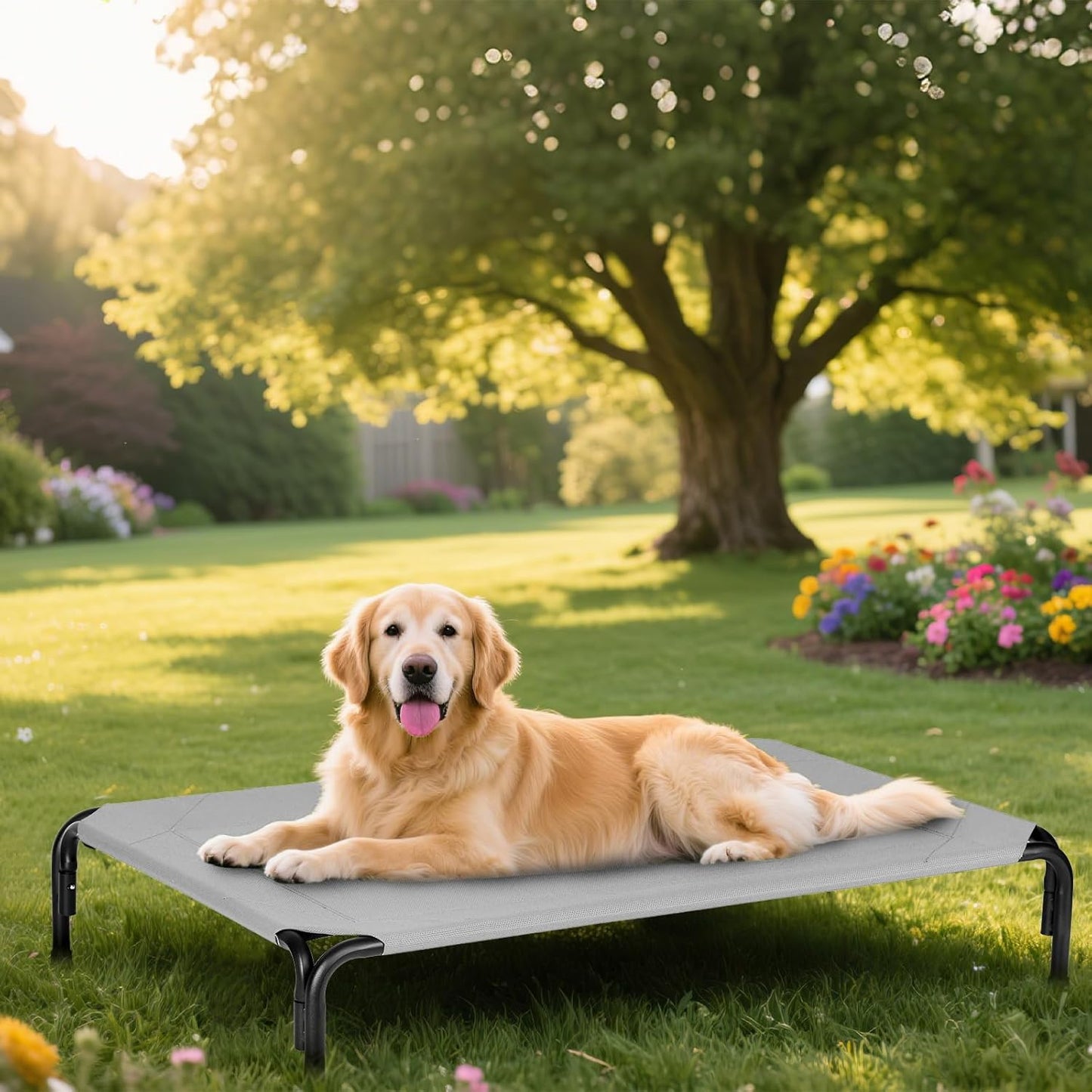 Elevated Dog Bed for Outdoor, XXXL Raised Dogs Cot with Washable Mesh, Cooling Pet Beds Chew Proof Dog Hammock, Metal Frame Lifted Platform for Training Outside Camping, 59 inch Grey